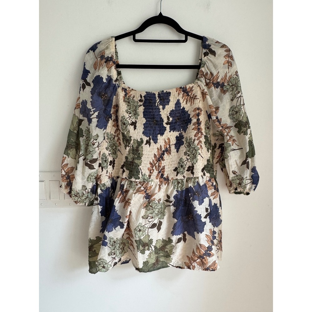Hayden Los Angeles Floral Smocked Puff Sleeve Top 1XL NEW